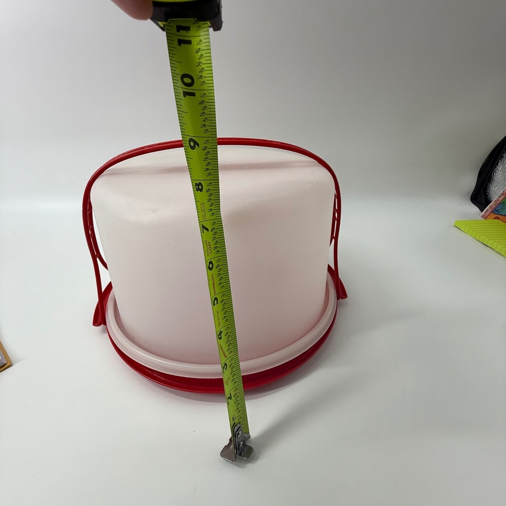 Tupperware Round Cake Taker Carrier 683 Sheer White Red Handle 9.5 Inch